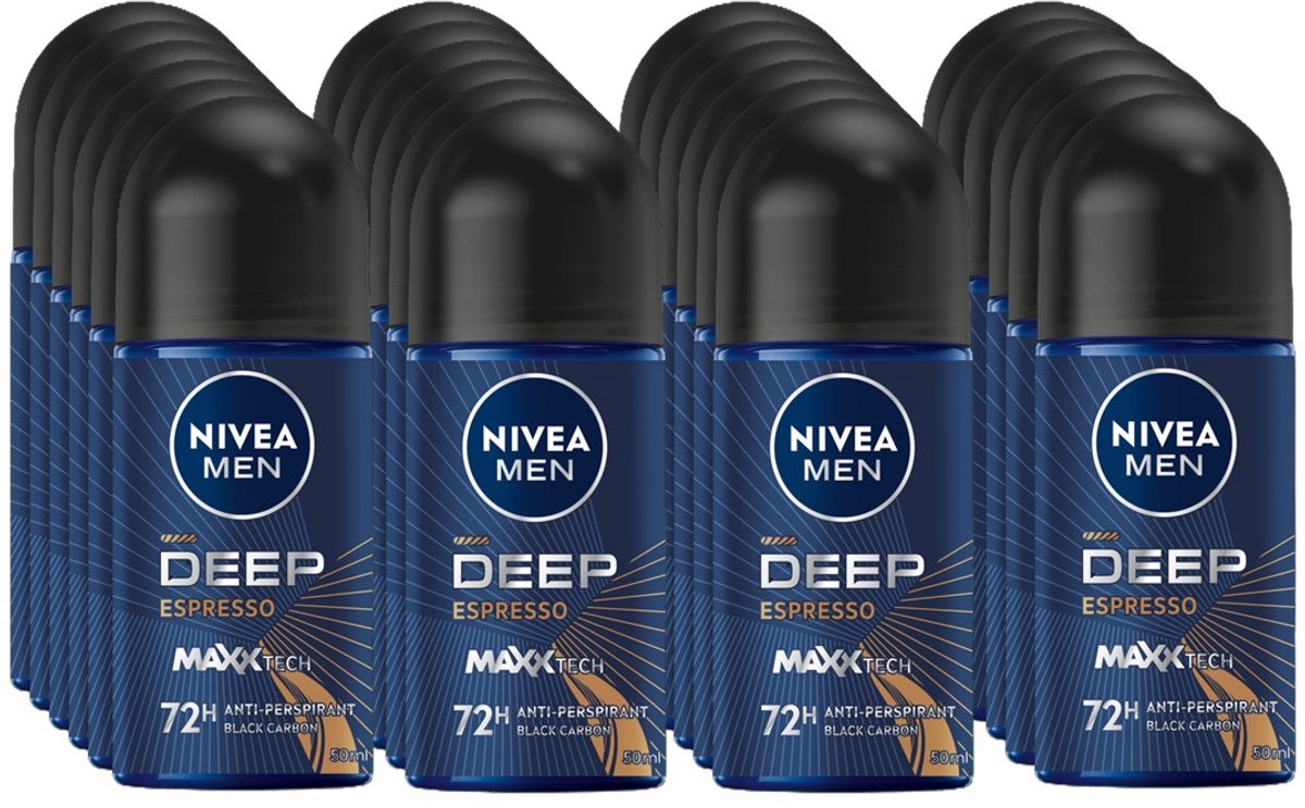 Nivea Deo Roll-on Men - Deep Black Carbon Espresso - 50ml - Voordeelverpakking 24 stuks