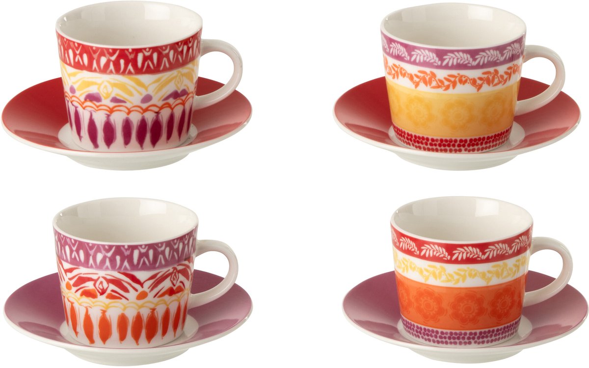 J-Line kopje + schoteltje - keramiek - paars/rood - small - doos van 4