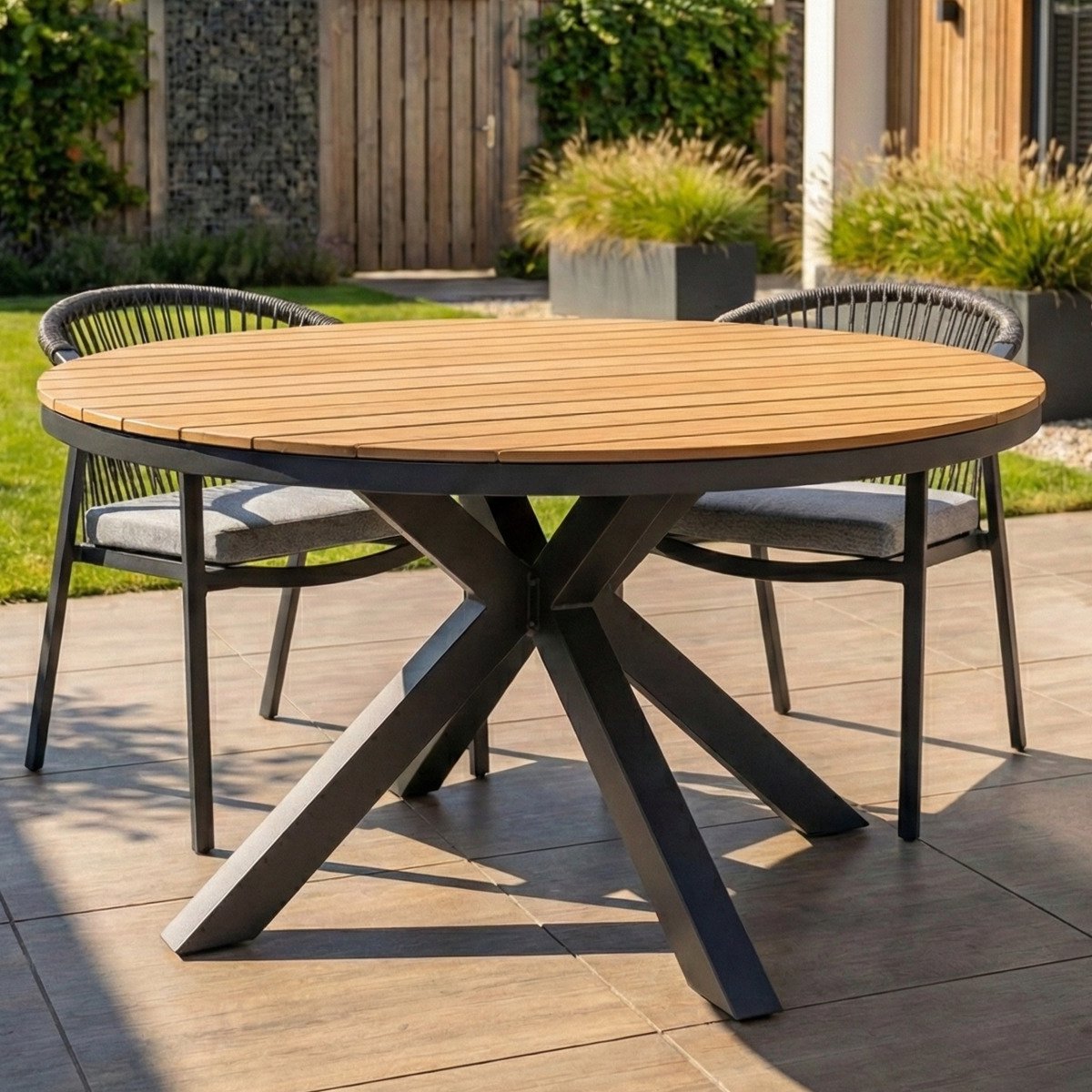 Tuintafel Calgary Rond 140cm Antraciet met Hout Dining Eettafel