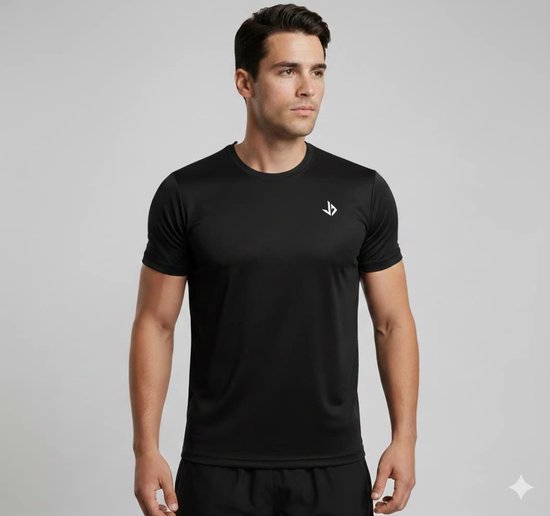 JUSS7 Intense Sportshirt Heren - Hardloopshirt Korte Mouwen - Dry-Fit & Ademend - Lichtgewicht Trainingsshirt - Zwart - Maat S