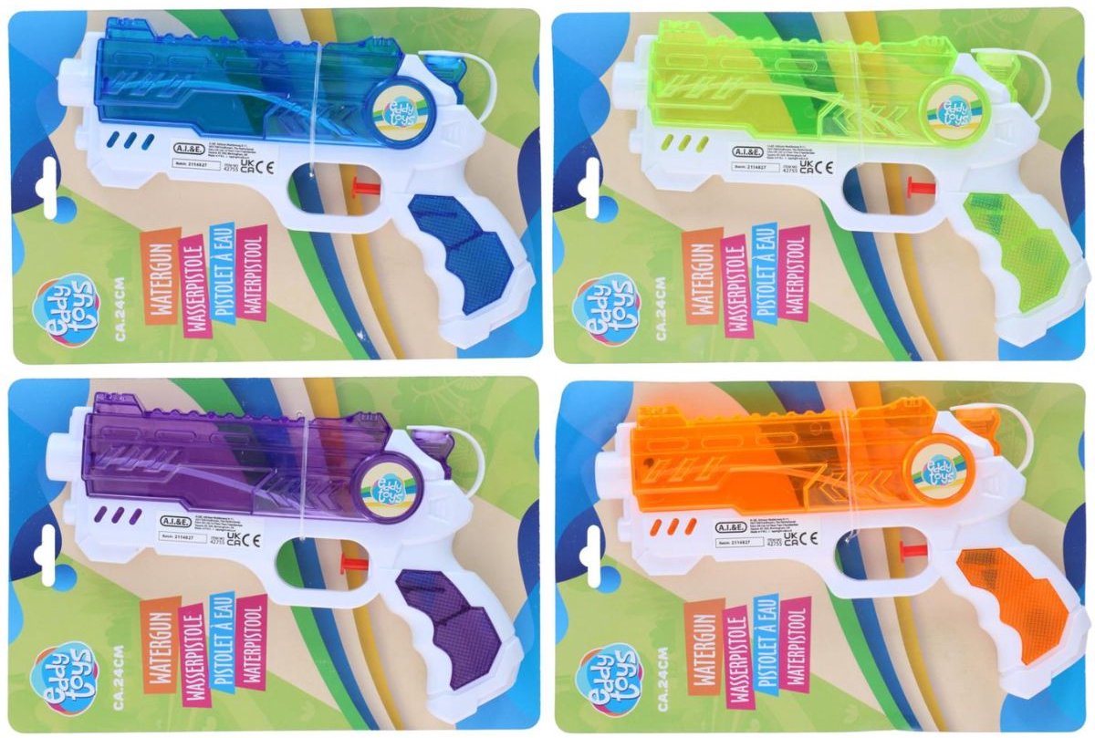 Eddy Toys Waterpistool Space - Lengte 24 cm - Inhoud 350 ml - Gemaakt van Kunststof - Werkt zonder Batterijen - Geschikt vanaf 5 Jaar - Leuk Speelgoed voor Buiten - Blauw, Groen of Oranje