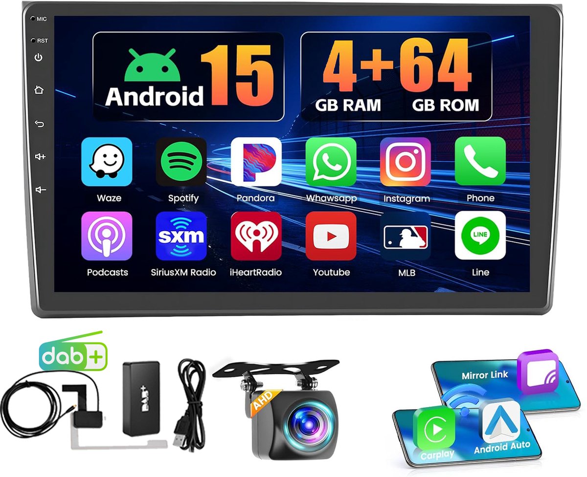 ESSGOO DAB+ Autoradio met bluetooth Voor Audi A4 , S4 B6 B7, RS4, Seat Exeo - 9 Inch Touchscreen - Android 15 - 4+64GB - Apple Carplay & Android Auto - GPS, Wifi, SWC - Achteruitrijcamera