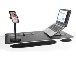Intempo EE6800BLKSTKEU7 6 in 1 Kantoor Set, Thuiswerk Set, Thuis Kantoor Accessoires, Bevat Telefoonhouder, Laptopstandaard, Bureau Mat, 2 Polssteunen & Kabelbinder, Ideaal voor Videogesprekken