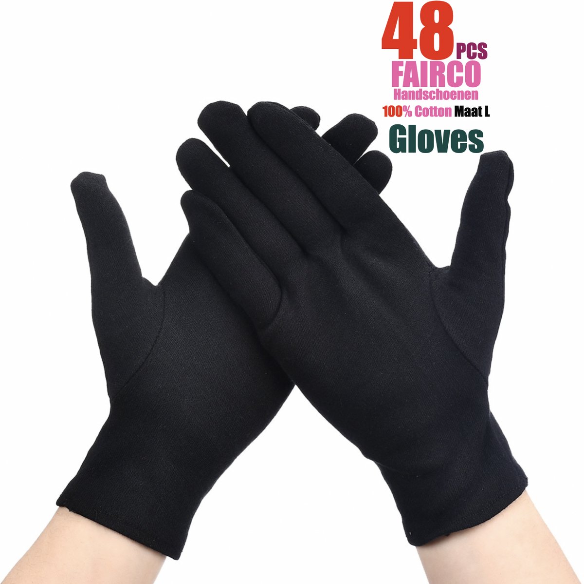 Katoenen Handschoenen Zwart Maat L - Inspectie katoenen werkhandschoenen munt sieraden werknemer etiquette handschoen - Gloves Cotton - Beschermende Handschoenen - Wegwerp Handschoenen 48Stuks/24Pairs L