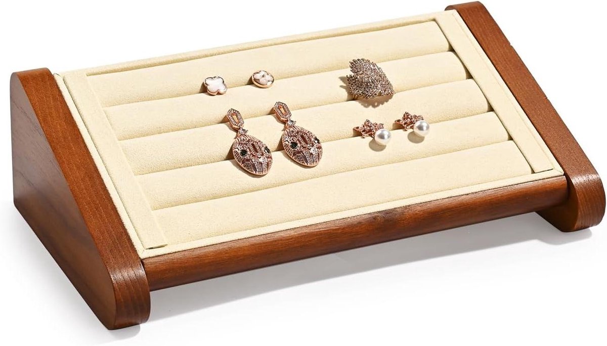 Houten Ring Display - Sieraden Organizer - Winkel Presentatie - Massief Hout - 24.6 x 13.7 cm - Beige