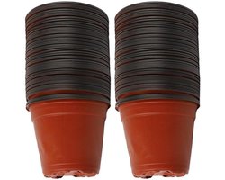 Plastic Plantenpotten - Bloempotten Stek - Planten Kweken - Drainage Gaten - 10cm Set - Zwart Rood