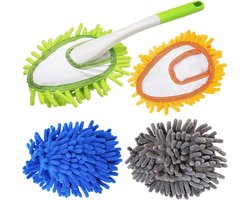 Stofborstel - Microvezelstofdoek - Handwasbare stofdoek - Met 4 vervangbare microvezelkoppen - Nat en droog te gebruiken - Verwijderbare schoonmaakbenodigdheden - Geschikt voor kantoor, auto, ramen, meubels en muren