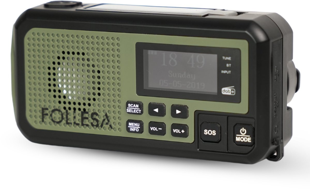 Cover van FOLLESA® DAB-373BT Noodradio - Solar Powerbank - 5000mAh - DAB+/FM - Met waterdicht zakje - Noodradio - Opwindbare Survivalradio - Bluetooth & Digitale Wekker - Ideaal voor Noodpakket.
