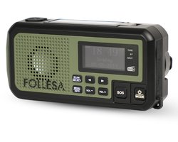 FOLLESA® DAB-373BT Noodradio - Solar Powerbank - 5000mAh - DAB+/FM - Met waterdicht zakje - Noodradio - Opwindbare Survivalradio - Bluetooth & Digitale Wekker - Ideaal voor Noodpakket.