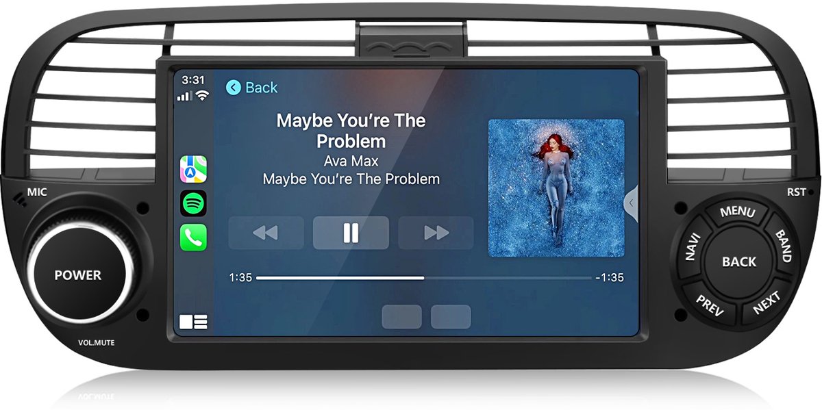 Hexinex Quad-Core 7" Autoradio Geschikt voor Fiat 500 (2007-2015) - Draadloos CarPlay, Android Auto, Ondersteunt DAB+, multimediaspeler, 2GB+64GB, zwart