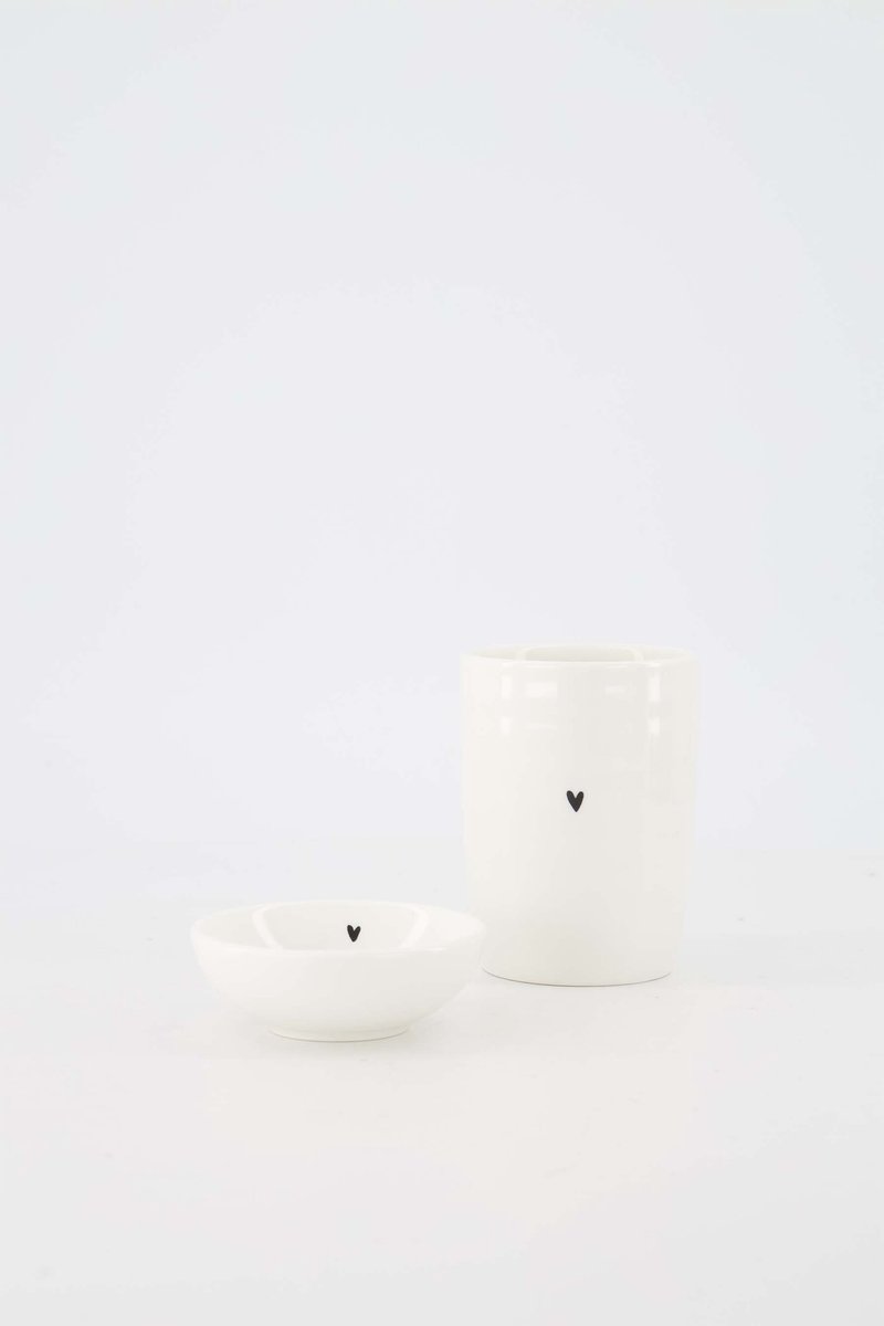 Zusss Set Van Een Koffiemok Hartje Met Dipschaaltje Hartje - Verjaardag - Cadeau Dames Keramiek White / Black
