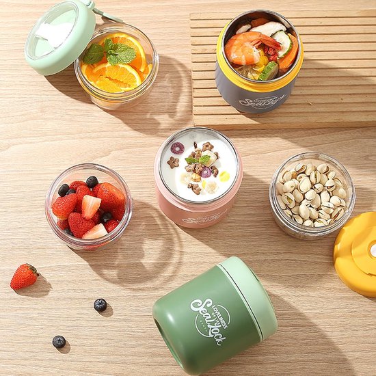 Yoghurt Beker to Go - 860 ml - Muesli Beker met Lepel - RVS Isolerende Lunchpot - Lekvrije Soepbeker - Voor School en Werk - Roze — afbeelding 5