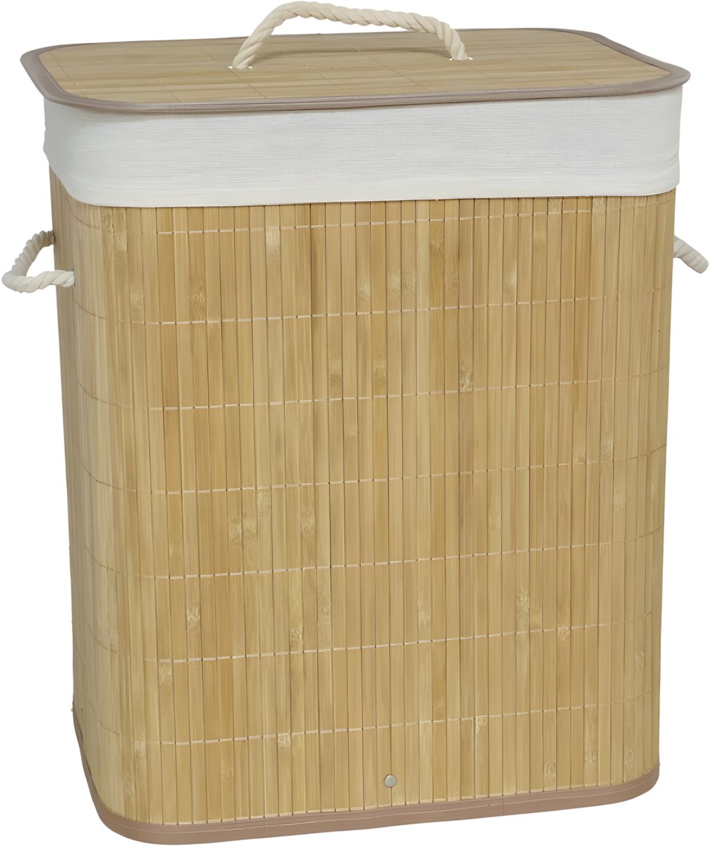Gerimport Wasmand bamboe - 60 liter - 30 x 40 x 50 cm - met deksel / binnenvoering - opvouwbaar