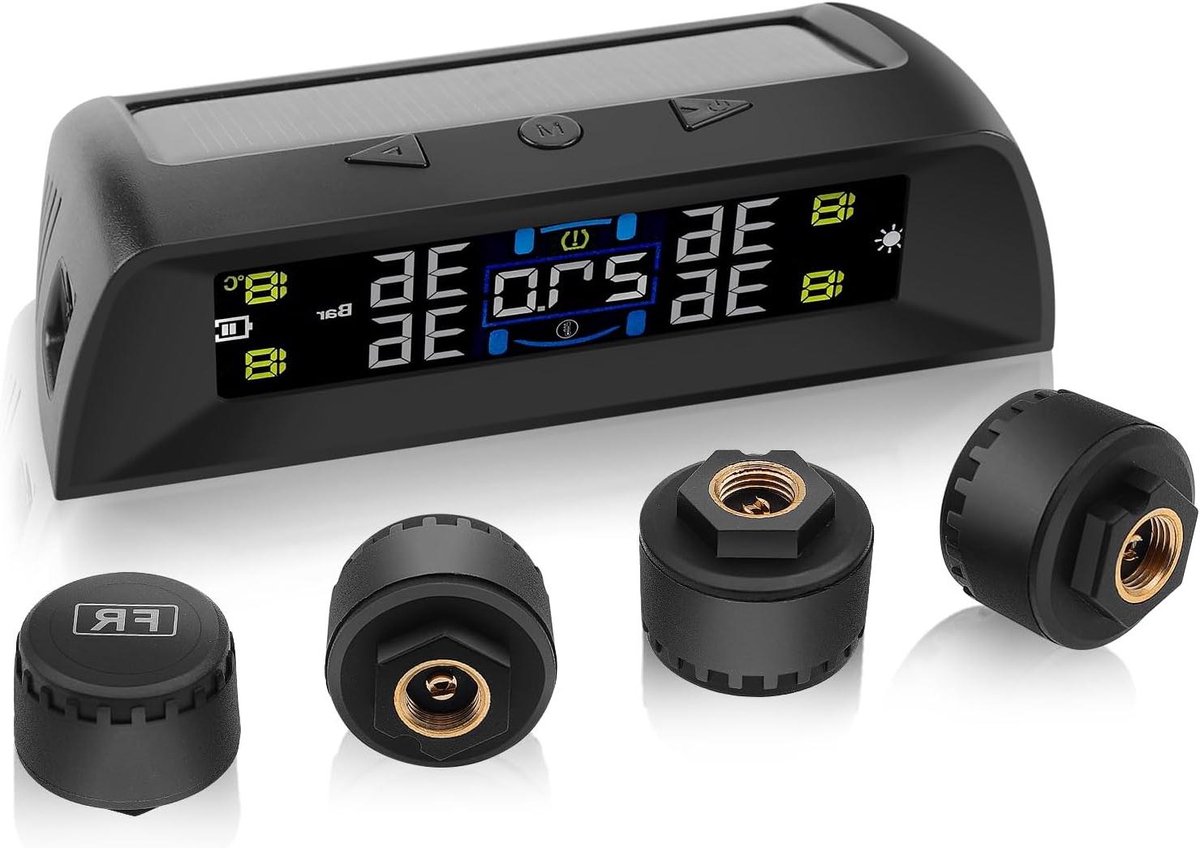 Bandenspanningssysteem - TPMS sensoren - Veilig Rijden - Zonne- en USB-lader - 0-5 bar