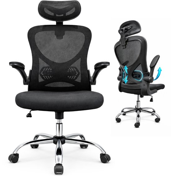 Five Stars® Ergonomische Bureaustoel - Mesh Rugleuning - Verstelbare Hoofdsteun & Armleuningen - Gamestoel - Ergo Plus - Zwart