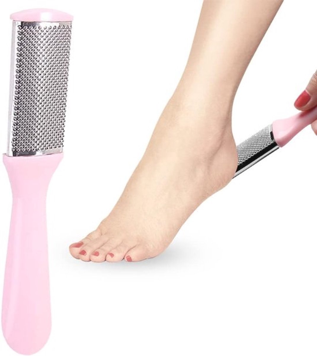 Professionele Eeltverwijderaar & Voetvijl - RVS Eelt Rasp voor Zachte Voeten - Pedicure Tool tegen Harde Huid & Kloven - Afwasbaar & Ergonomisch - Roze