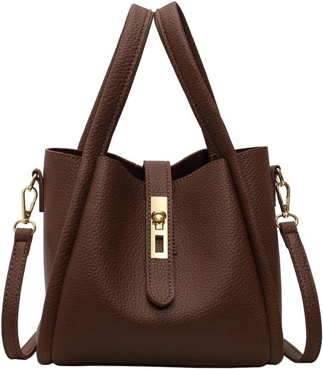 Leren Handtas - Bucket Bag - Dagelijks Gebruik - Inclusief Portemonnee - 22x19x13 cm