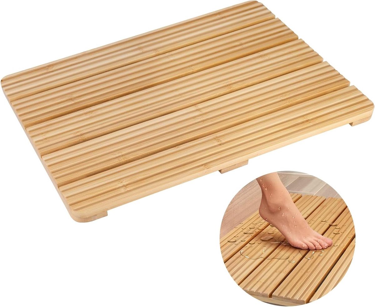 Bamboe Badmat - Douchemat Antislip - Veilig Douchen - Brede Antislip Pads - 50x36 cm - Natuurlijk