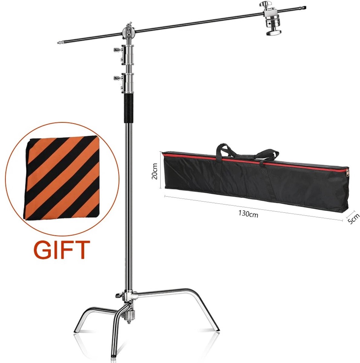 NordHaus Lichtstatief - C-Stand Fotografie - Verstelbare Hoogte 260 cm - RVS Constructie - Opvouwbaar Studio Statief