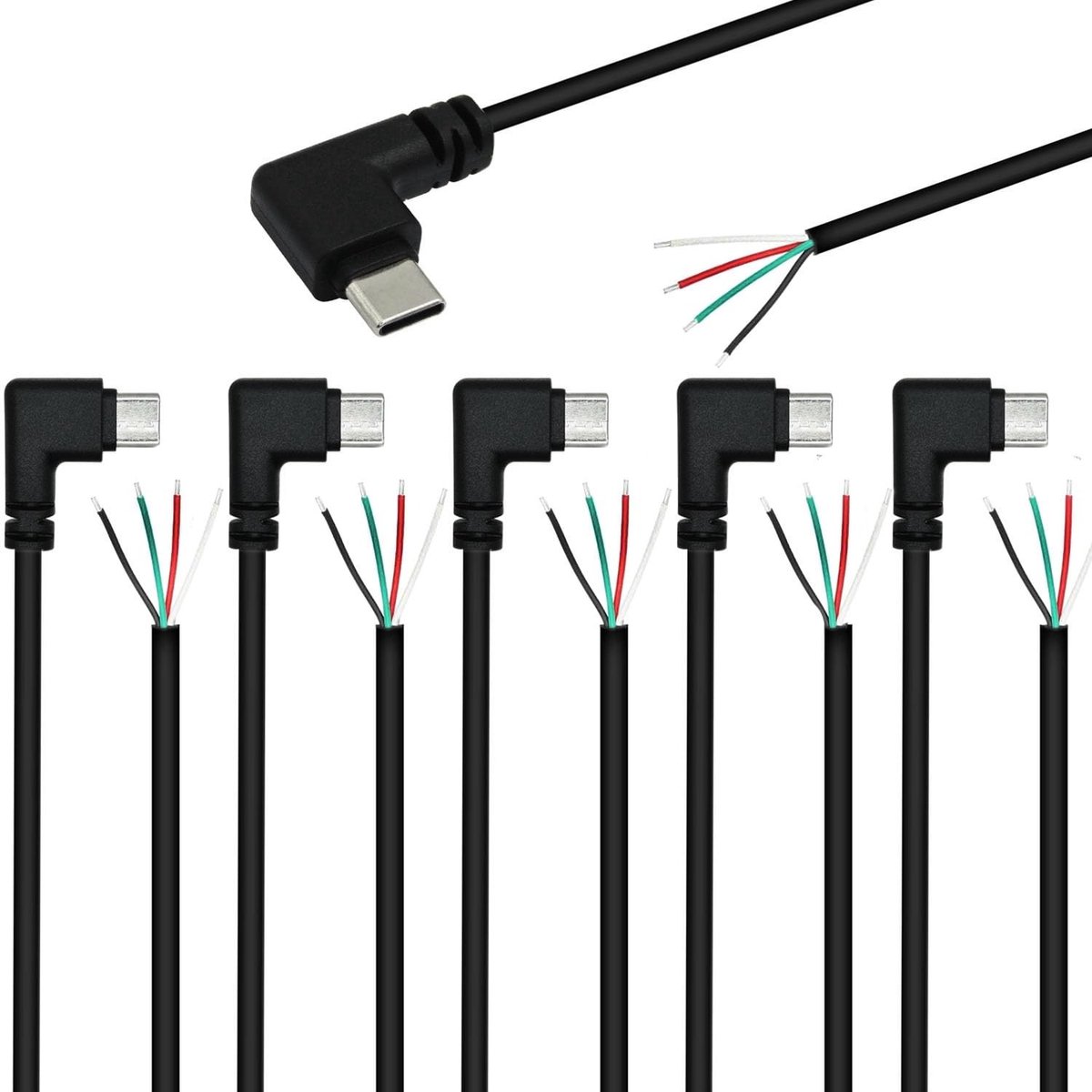 RUNCCI-YUN USB Type C Pigtail Power Cable 25 cm - 6-Pack 90° Hoek 28 AWG voor LED Lampen