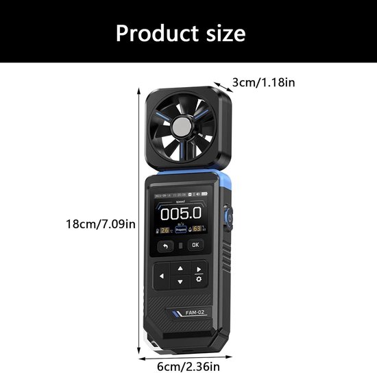 Digitale Anemometer - Windmeter - Windmetingen Verrichten - LCD Display - 180 x 60 mm - Zwart — afbeelding 3