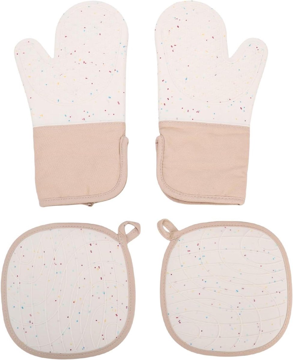 Keukenovenhandschoenen Set - Siliconen Wanten - Hittebescherming Koken - Antislip Hittebestendig - Tot 500 Graden - Beige