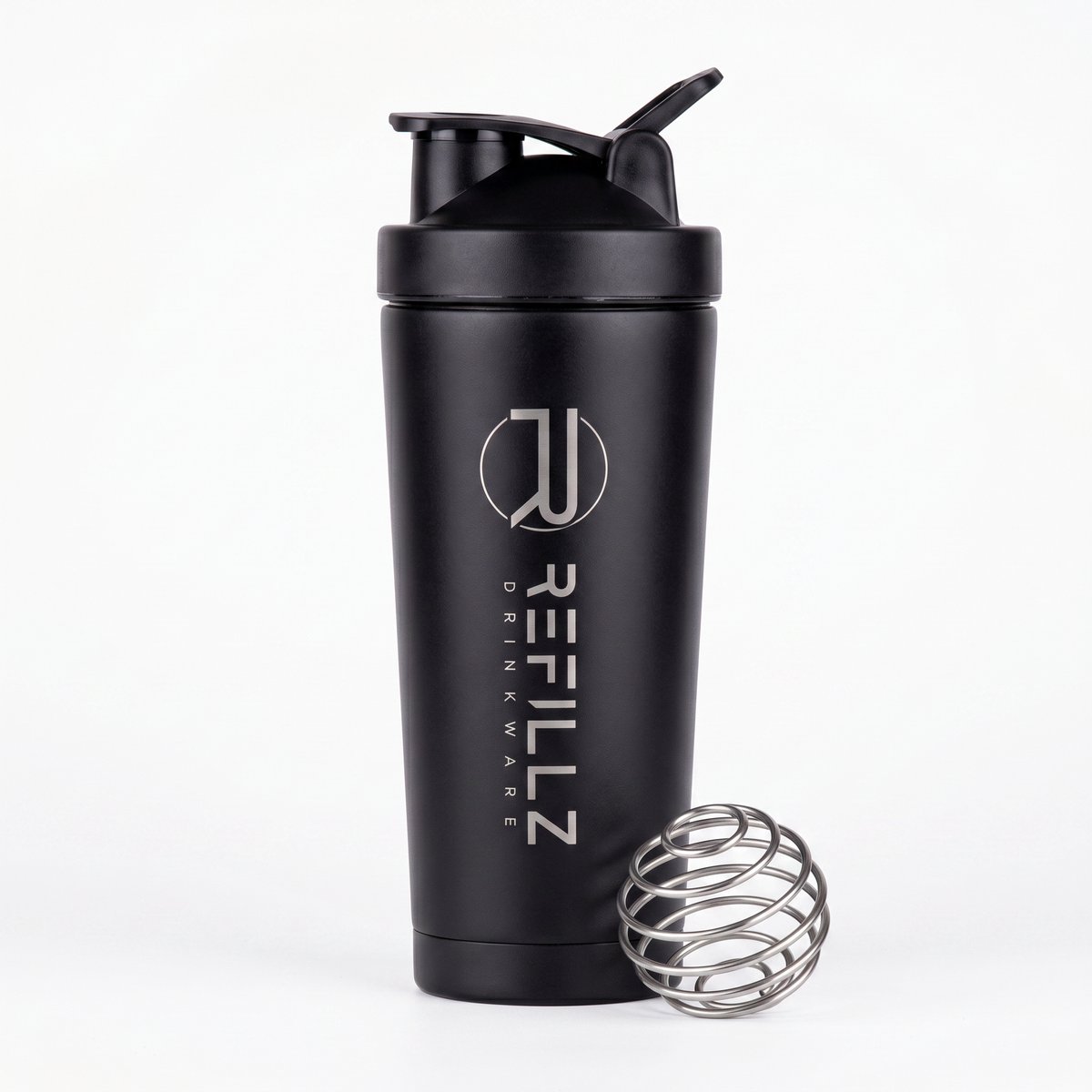 Refillz Drinkware® - (NEW) Stainless Steel Power Shaker + RVS Shaker Ball - Dubbelwandige Shaker Bottle 750ML + Drinking Lid & Handvat - RVS Travel Shaker - Koud & Warm - Lekvrij Design - BPA Vrij