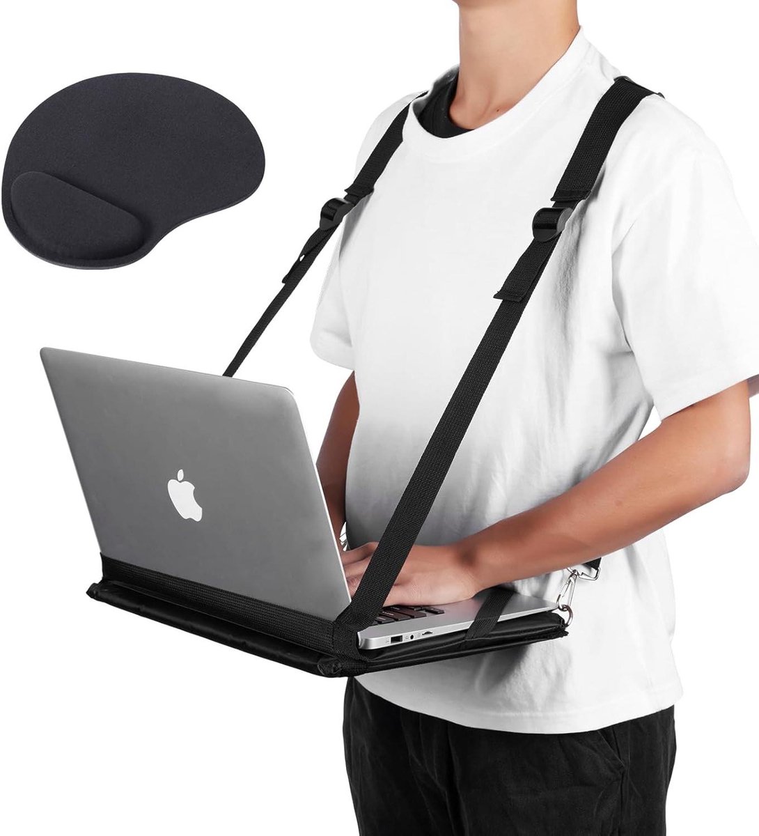 Laptopharnas - Draagbaar bureau - Mobiel werken - Handsfree ontwerp - 0635 kg - Zwart