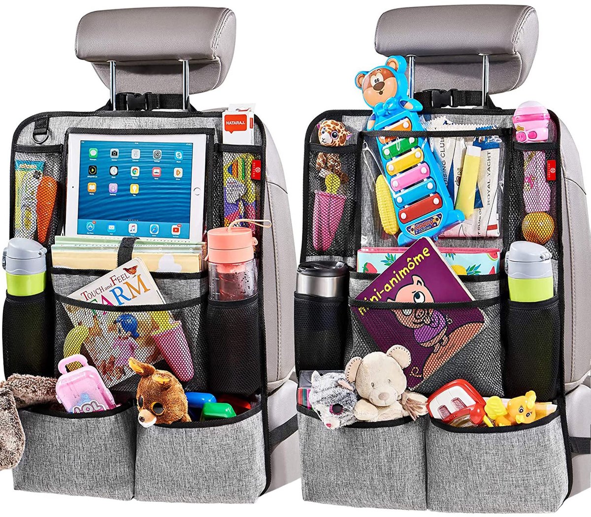 carmdering - Achterbank Auto Organizer - Stoelbeschermer Voor Achterbank - Auto Opberger Met Tablet Houder - 9 Opbergvakken In Verschillende Maten - Transparante Tablet Houder Voor Touchgebruik - Universeel Voor Alle Personenauto's - 2 Stuks