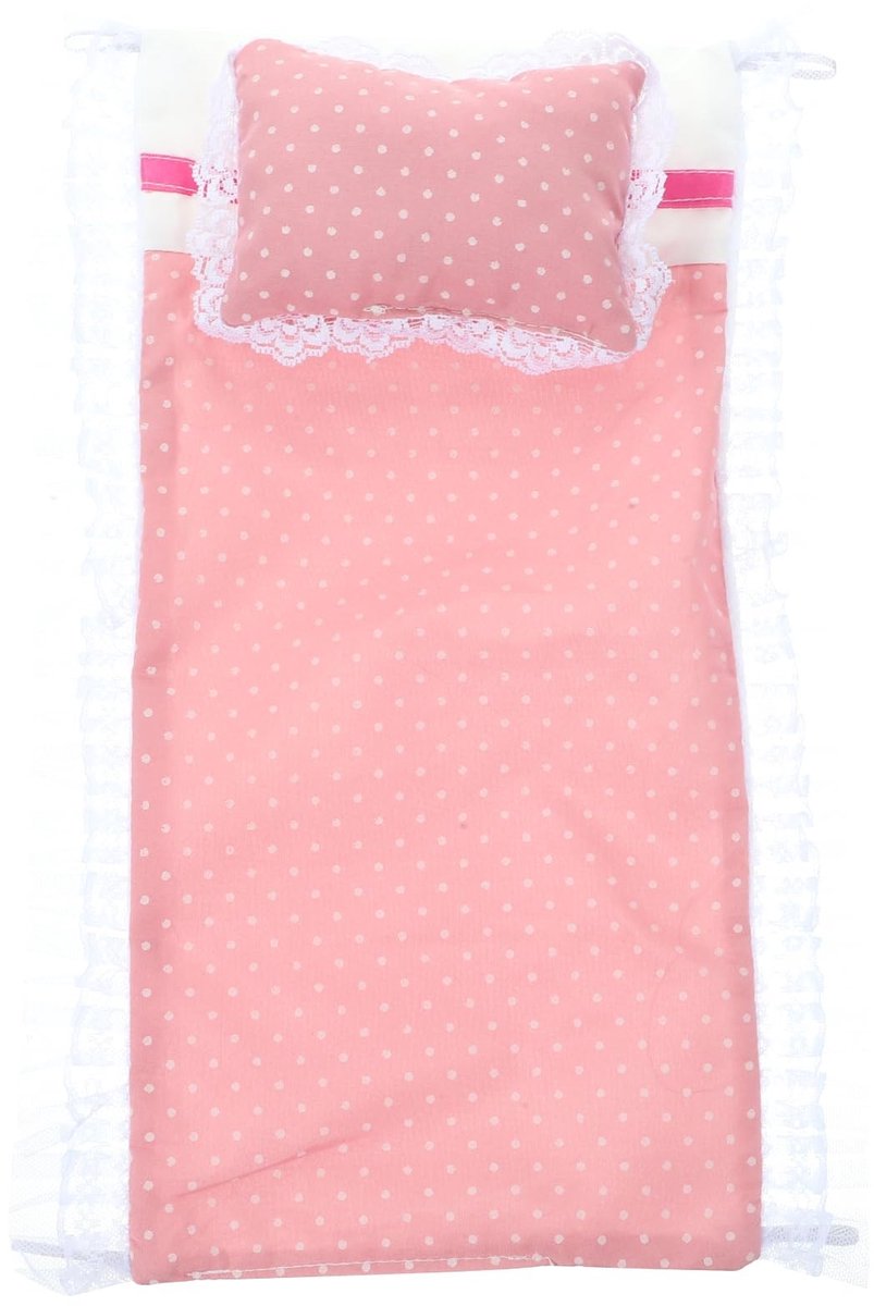 Dailygoods- Poppenbeddengoed Zacht Katoen - Inclusief Laken/Kussens - Roze Kleur - Stimuleert Creatief Spel - 32 x 21 cm - Gemakkelijk Schoon Te Maken - Poppenbed