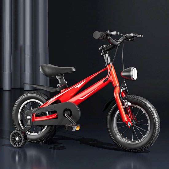 rijdend speelgoed Kinderfiets for kinderen van 3 tot 7 jaar, 12/14/16 inch lichtgewicht magnesiumlegering fiets met voor- en achterremmen, LED-koplamp en zijwieltjes fiets(Rot,14inch) — afbeelding 2