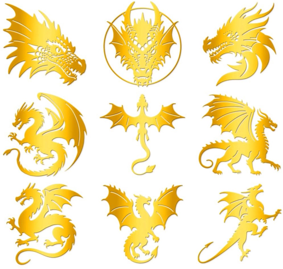 Dailygoods- Decoratieve Stickers Set van 9 - Gouden Zelfklevende Stickers - Drakenmotieven - Waterdichte Stickers - Scrapbook/Harsprojecten - 4 cm x 4 cm - Decoratiestickers