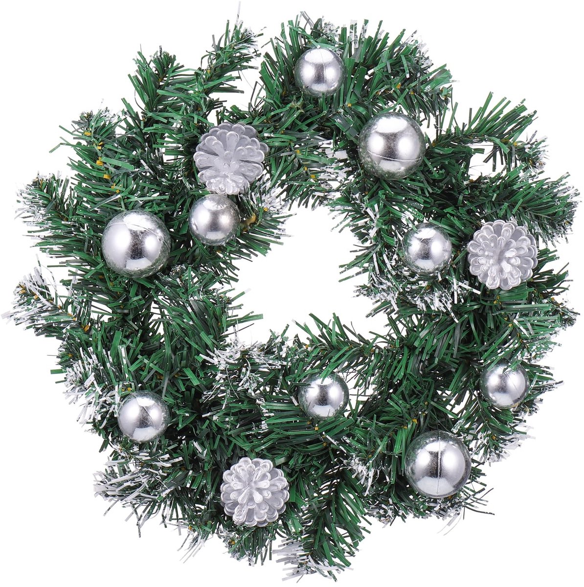 Dailygoods- Kerstbal Krans - Lichtgewicht Kunstmatige Decoratie - Zilveren Grenen - Voor Deur/Muur/Ramen - Onderhoudsvrij - Diameter 30 cm - Kerstkrans