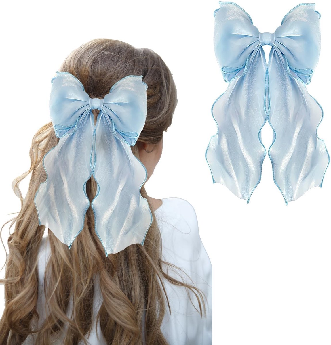 Dailygoods- Haarstrik Zeemeerminnenstijl - Grote Haarstrik - Haarspeldjes - Clips voor Vrouwen - Accessoire voor Speciale Gelegenheden - Glinsterende Stof - Haarsieraad