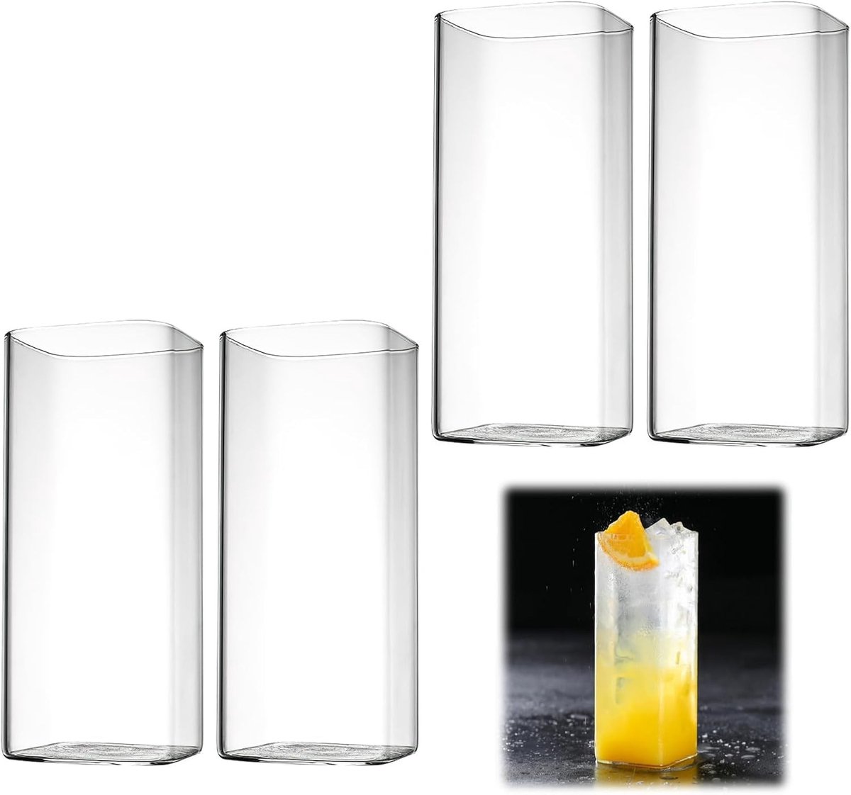 Dailygoods- Drinkglazen 400 ml - Set van 4 - Transparant Borosilicaatglas - Elegant Design - Schokbestendig - Voor Water/Sap/Cocktails - Longdrinkglazen