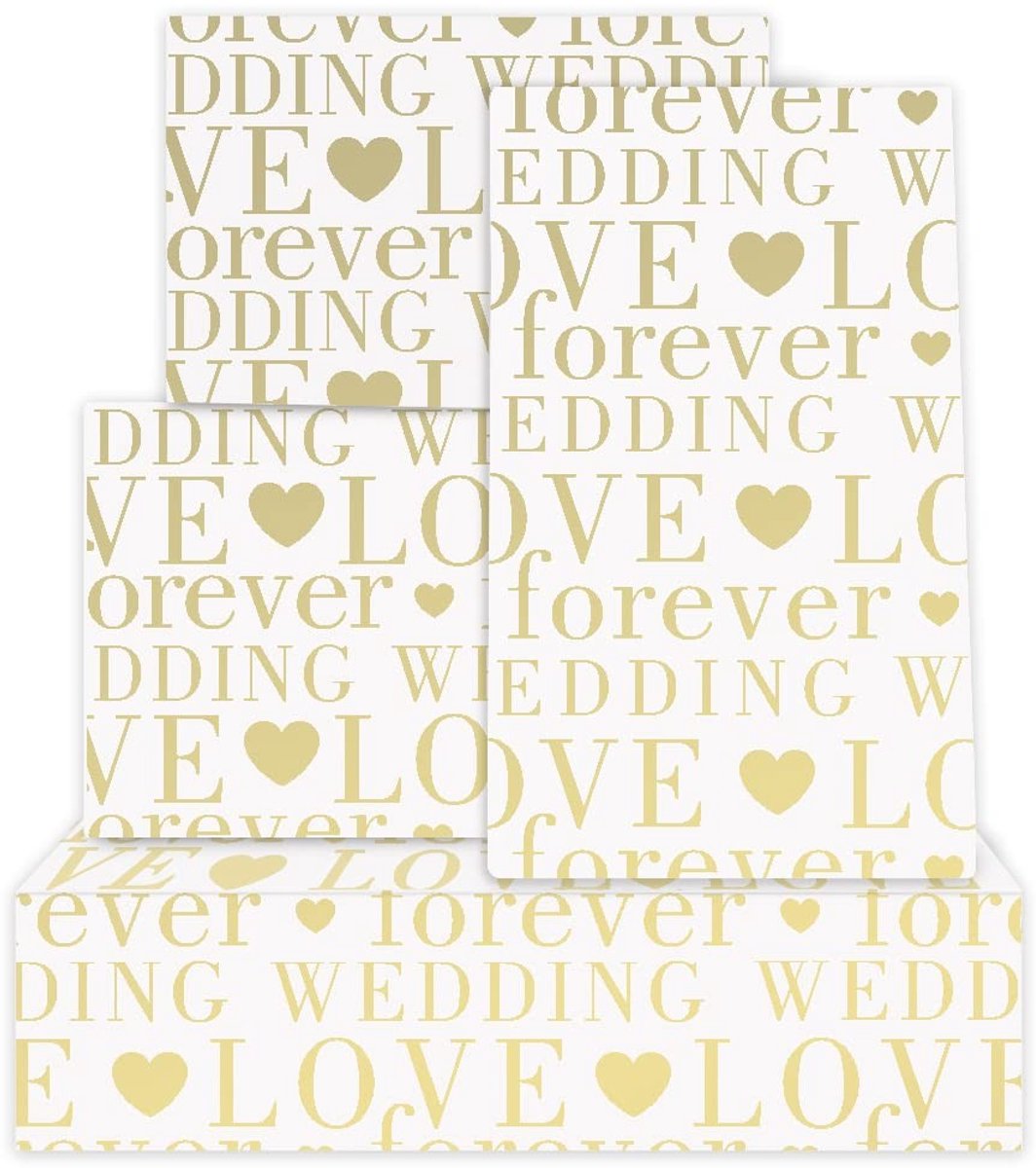 Dailygoods- Inpakpapier Bruiloft Wit/Goudfolie - Inpakpapier Verjaardag - Inpakpapier Baby - Inpakpapier Rollen - Inpakpapier Kind - 4 Vellen 50 x 70 cm - Cadeaupapier