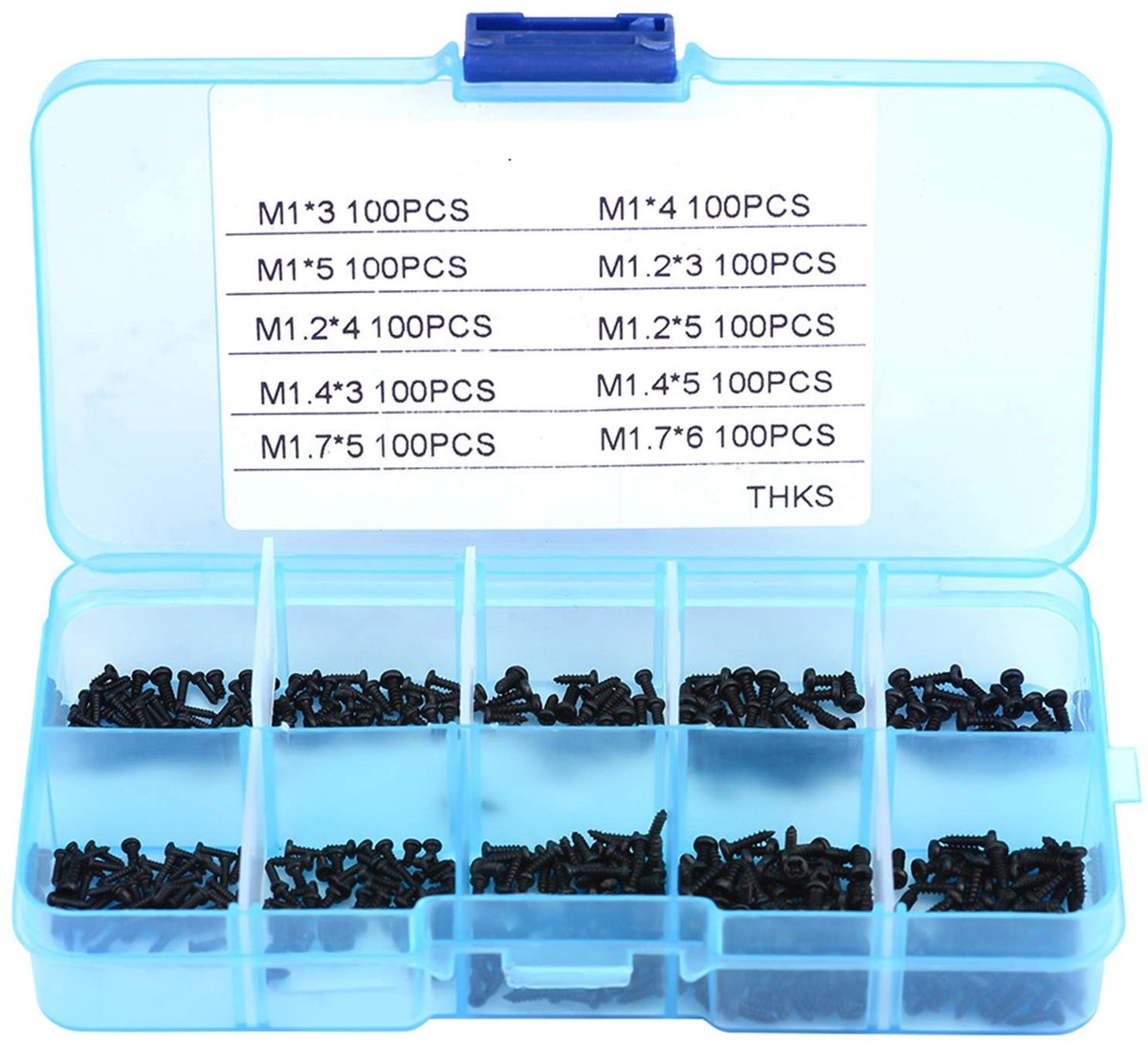 Dailygoods- Schroeven 1000 Stuks - Zelftappende Schroeven - Kunststof Opbergdoos - Roestvrij Staal - Assortiment M1 - Zwart - Schroefset