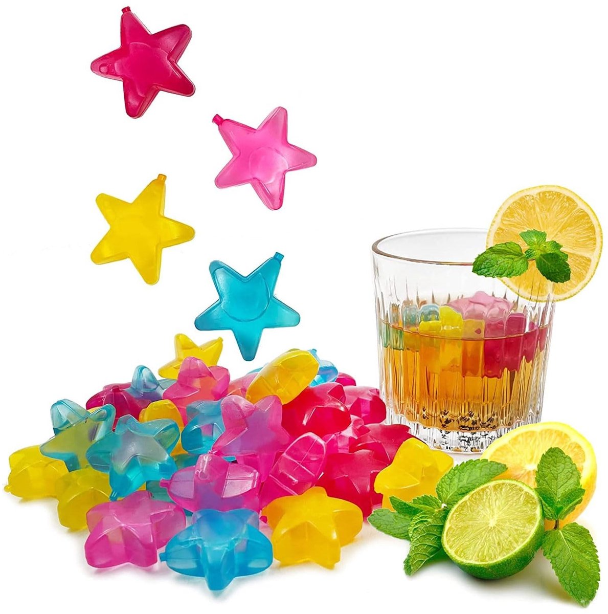 Dailygoods- IJsblokjes Herbruikbaar 20 Stuks - Kunststof - Meer kleuren - Stervormig - Voor Feestjes - Koelt zonder te Verdunnen - Koelblokjes