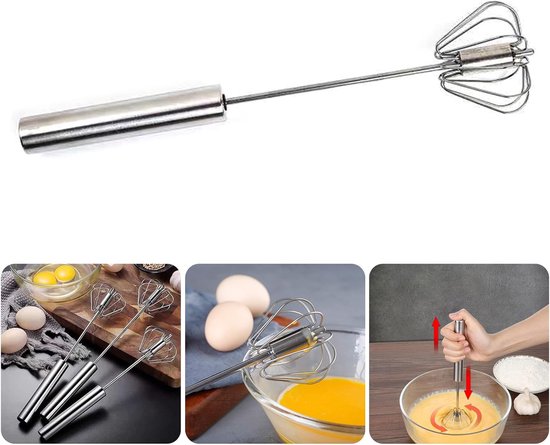 Roestvrij Staal Klopper - Handmatige Mixer - Snel Ingrediënten Mengen - Automatische Rotatie - 10 Inch - Zilverkleurig — afbeelding 5