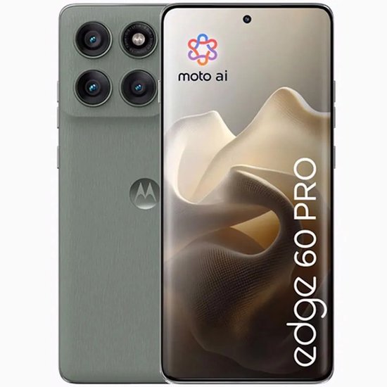 Motorola Edge 60 Pro smartphone in schaduwgrijs met vier camera's aan de achterkant.