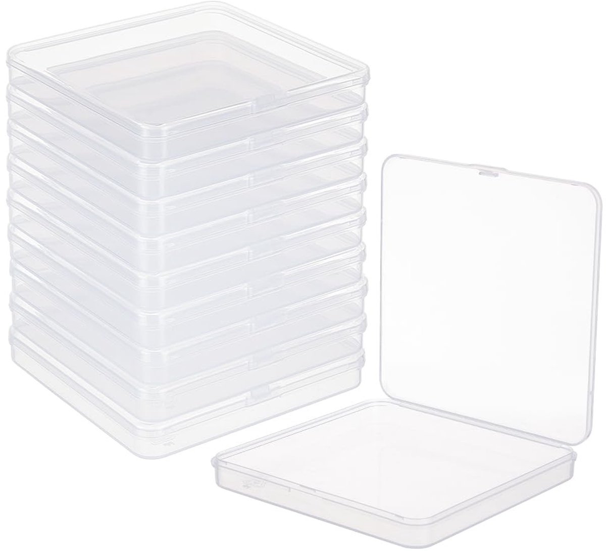 Dailygoods- Opbergdozen 10 stuks - Transparante Opbergdoos - Kunststof - 11x11x1,5cm - Deksel - Voor Kralen/Sieraden/Visitekaartjes - Opbergcontainer
