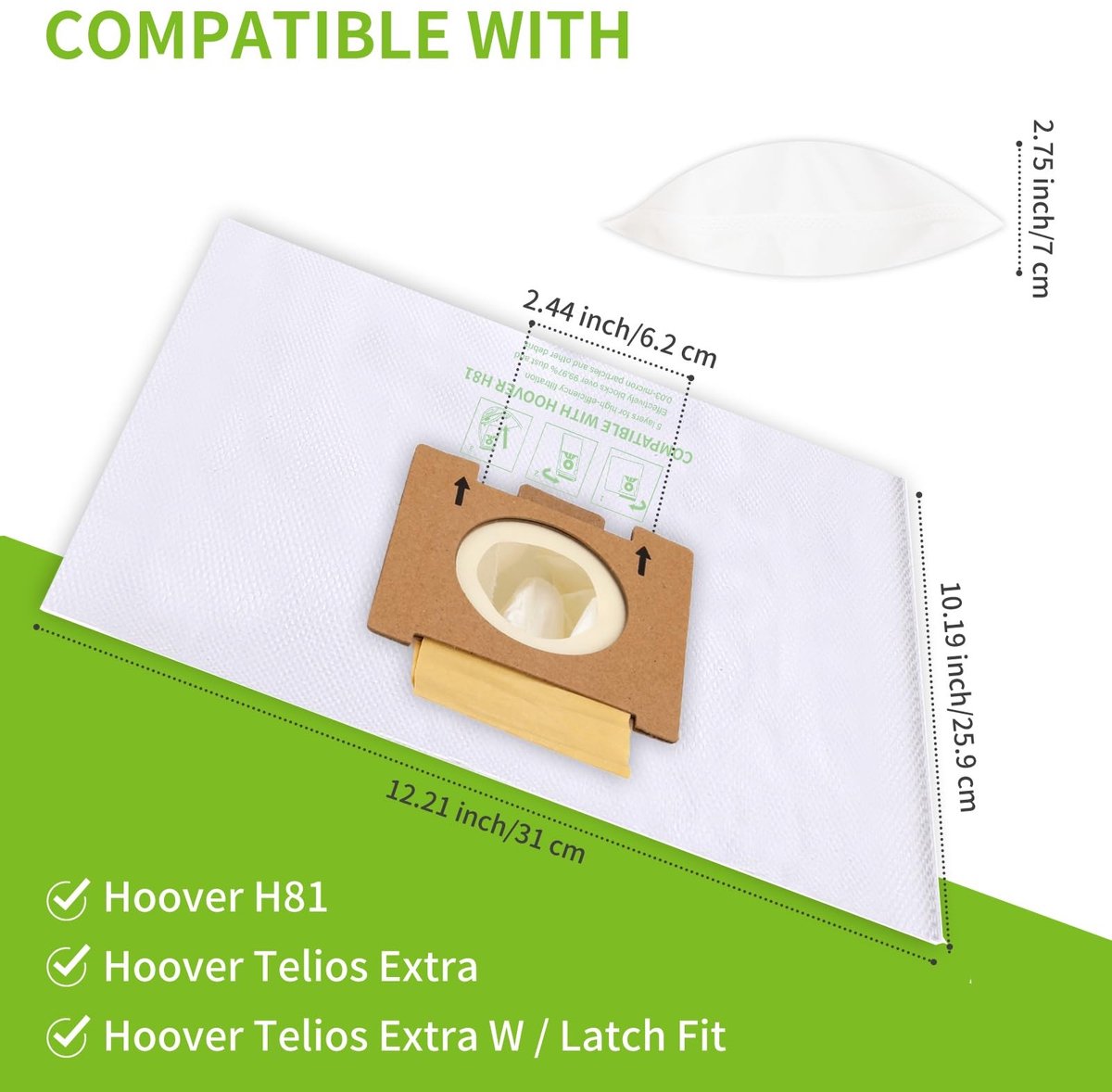 Dailygoods- Stofzuigerzakken 10 Stuks - Compatibel met Hoover Telios Extra - 5 Lagen Microvezel - Hoog Filtervermogen 99,99% - Herbruikbaar - Eenvoudig te Vervangen - Stofzuigerzak