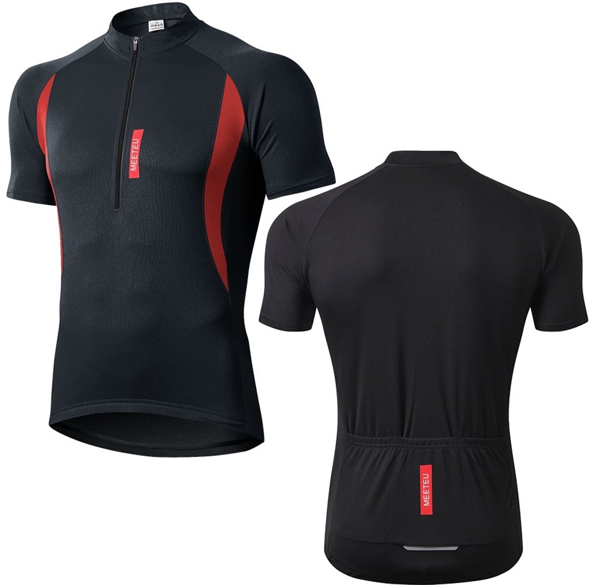 MEETYOO Heren Fietsshirts Korte Mouwen Wielertrui Half Rits Fiets Jersey T-shirts Zwart M - Pack van 1
