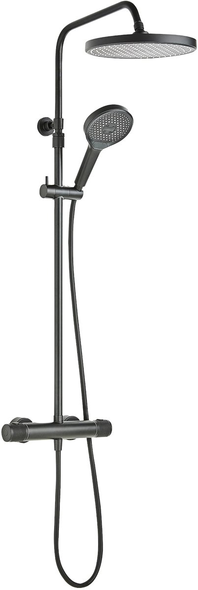Schulte Doucheset - Thermostatische Mengkraan - Regendouchekop - 3 Straalsoorten - Mat Zwart Glaia