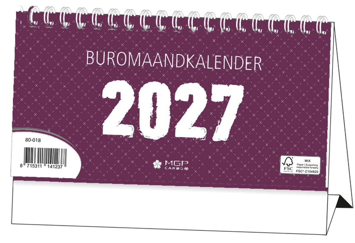 MGPcards - Buro maandkalender 2027 - Desk planner - Bureau kalender - Purper