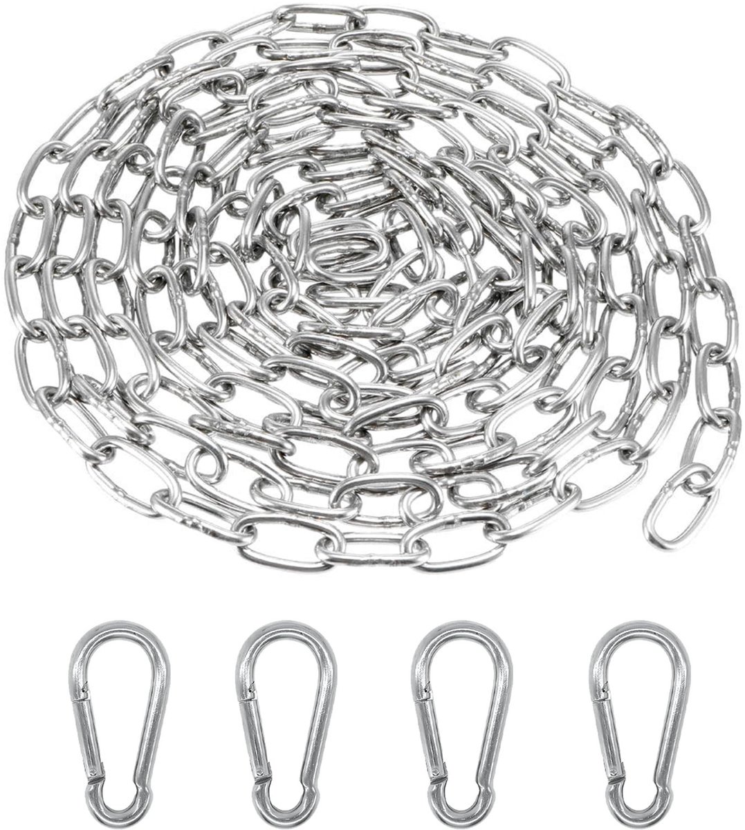 Dailygoods- Stalen Ketting 5 m - Karabijnhaak - Ronde Ketting - Metalen Kettingen - Geschikt voor Hondenriemen - Hangstoelen/Schommels