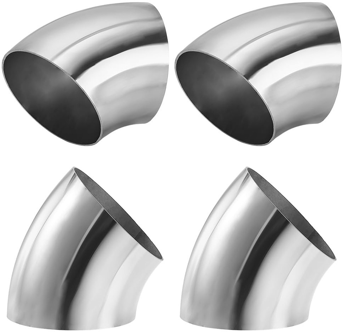 Dailygoods- Buigbuis 45 Graden - Roestvrij Staal - 4 Stuks - Uitlaatspruitstuk - 3 Inch Buitendiameter - Glad Binnenoppervlak