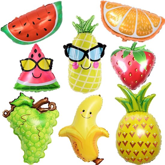 Dailygoods- Ballonnen 8 stuks - Fruitballonnen - Folieballonnen - Hawaiiaanse ballonnen - Verjaardag - Babyshower - Hoogwaardig materiaal
