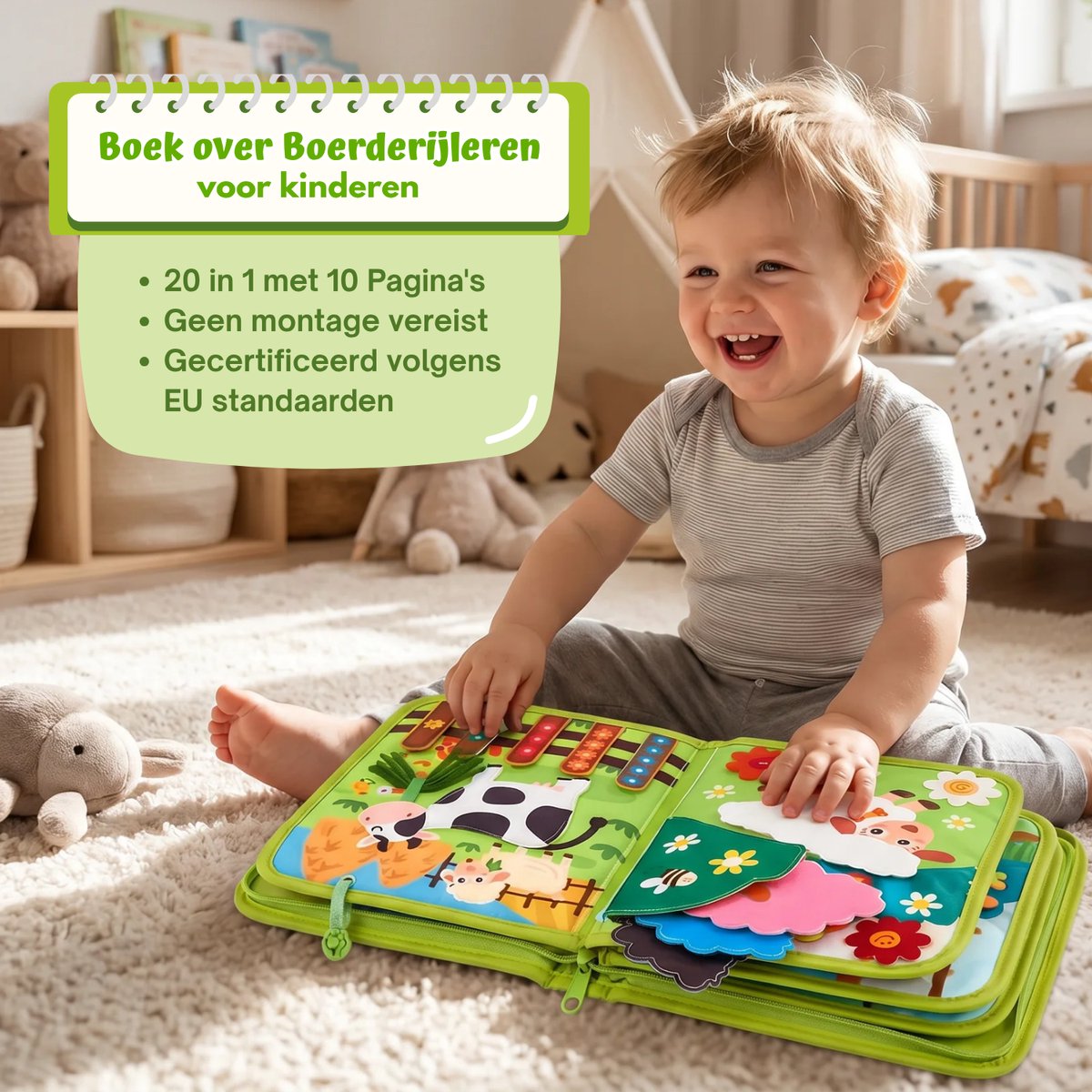Homeblend Boerderij Knisperboekje - Sensorisch Speelgoed - Montessori - Vanaf 1 Jaar - Fijne Motoriek - Reisspeelgoed - 20 Activiteiten - Dierenspeelgoed - Nederlands Speelgoed - Speelgoed 1 2 3 4 jaar — afbeelding 5