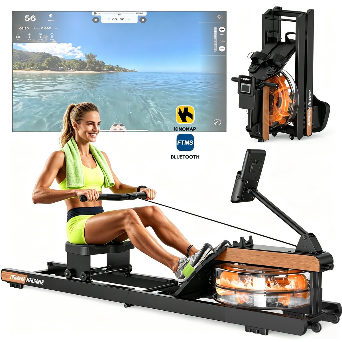 MettleMatic Roeitrainer waterweerstand – Faltbare Roeimachine met Bluetooth – 160kg Draagvermogen – 180° Opklapbaar